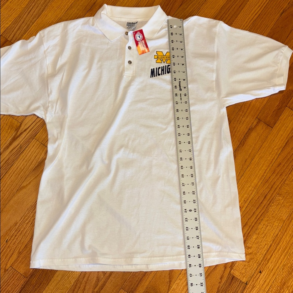 NWT Michigan Wolverines Heritage Polo • Optic White XL with Artisan Wood Buttons - Picture 5 of 5
